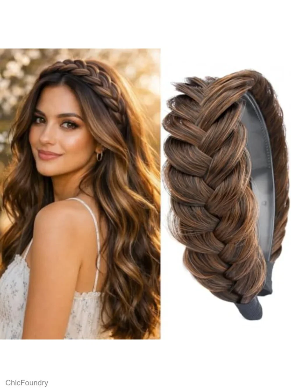 Wide Braided Headband with Tooth for Messy Hair, Adjustable